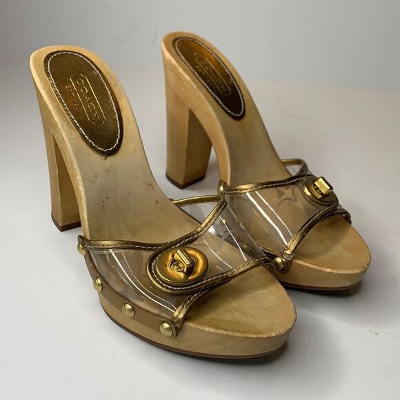 Coach Cagney clear signature gold trim mules - Picture 2 of 8